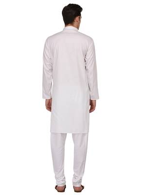 White Plain Cotton Kurta Pajama 5
