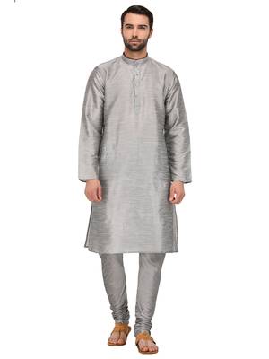 Grey Plain Silk Blend Kurta Pajama 1