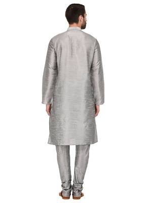 Grey Plain Silk Blend Kurta Pajama 4