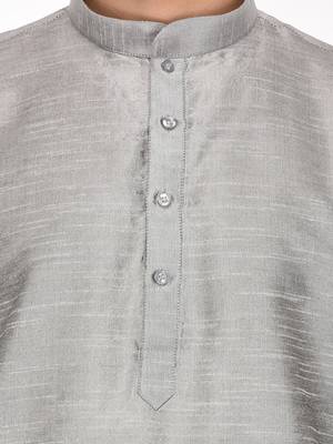 Grey Plain Silk Blend Kurta Pajama 5