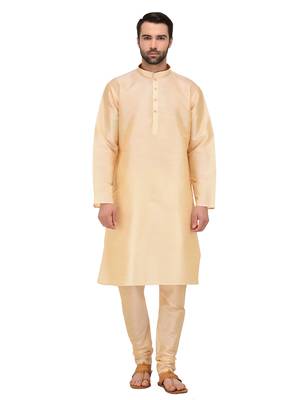 Gold Plain Silk Blend Kurta Pajama 1