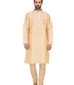 Gold Plain Silk Blend Kurta Pajama