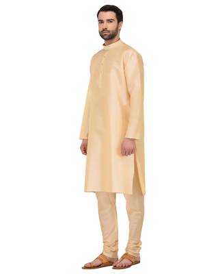 Gold Plain Silk Blend Kurta Pajama 2