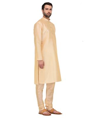 Gold Plain Silk Blend Kurta Pajama 3