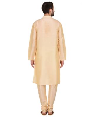 Gold Plain Silk Blend Kurta Pajama 4