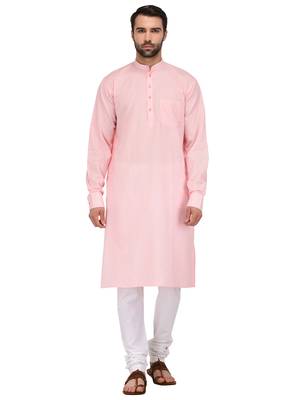 Pink Plain Cotton Kurta Pajama 1