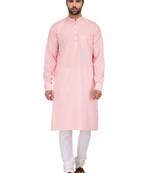 Pink Plain Cotton Kurta Pajama