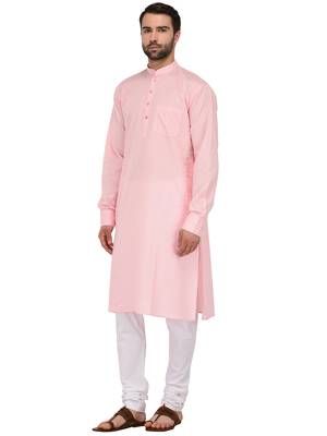 Pink Plain Cotton Kurta Pajama 2