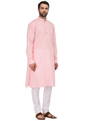 Pink Plain Cotton Kurta Pajama 3