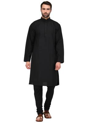 Black Plain Cotton Kurta Pajama 1