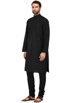 Black Plain Cotton Kurta Pajama 2
