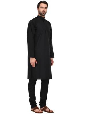 Black Plain Cotton Kurta Pajama 3