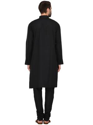 Black Plain Cotton Kurta Pajama 4