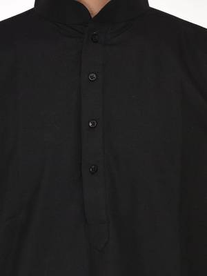 Black Plain Cotton Kurta Pajama 5