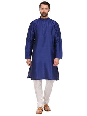 Blue Plain Silk Blend Kurta Pajama 1