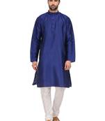 Blue Plain Silk Blend Kurta Pajama