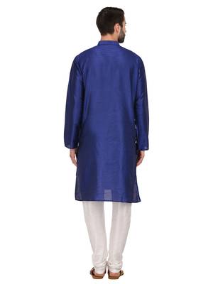 Blue Plain Silk Blend Kurta Pajama 4