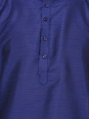 Blue Plain Silk Blend Kurta Pajama 5