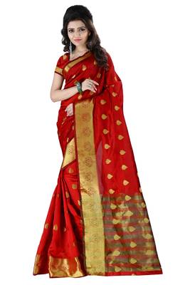 Red woven art silk saree with blouse 1