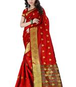Red woven art silk saree with blouse