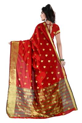 Red woven art silk saree with blouse 2