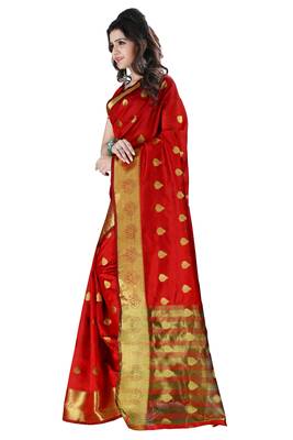 Red woven art silk saree with blouse 3