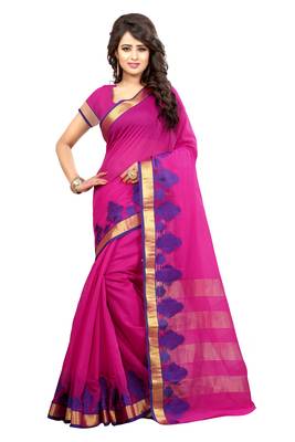Pink woven art silk saree with blouse 1