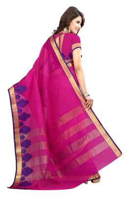 Pink woven art silk saree with blouse 3