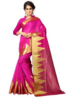 Pink woven art silk saree with blouse 1
