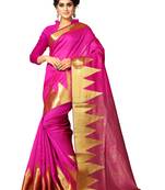 Pink woven art silk saree with blouse