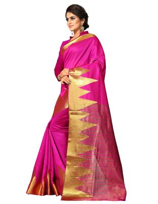 Pink woven art silk saree with blouse 2