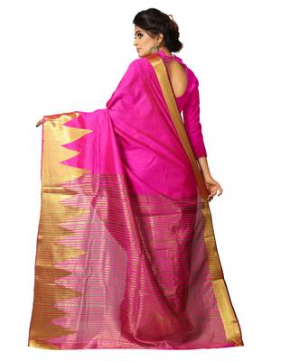 Pink woven art silk saree with blouse 3
