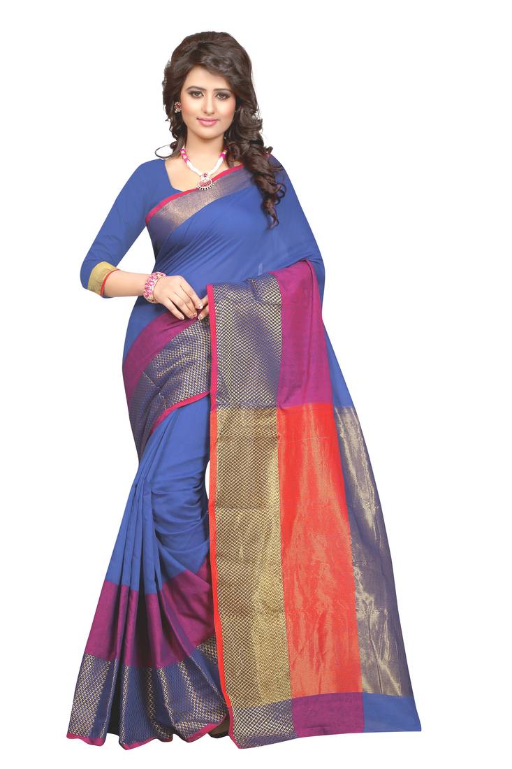 Royal blue woven art silk saree with blouse