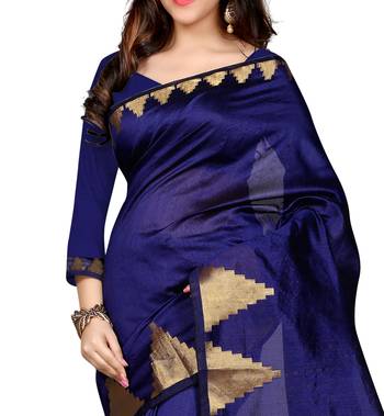 Blue woven silk blend saree with blouse 2