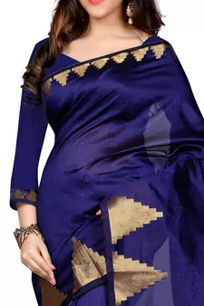 Blue woven art silk saree with blouse