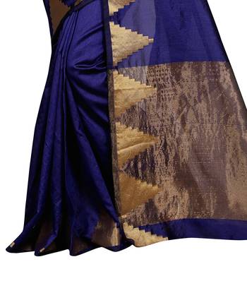 Blue woven silk blend saree with blouse 3