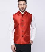 Red Plain Polyester Nehru Jacket