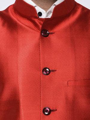 Red Plain Polyester Nehru Jacket 5