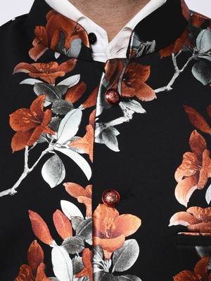 Black Printed Polyester Nehru Jacket 5