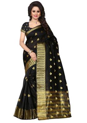 Black woven art silk saree with blouse 1