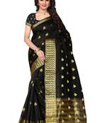 Black woven art silk saree with blouse