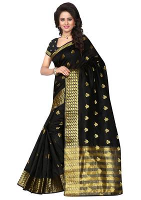 Black woven art silk saree with blouse 2