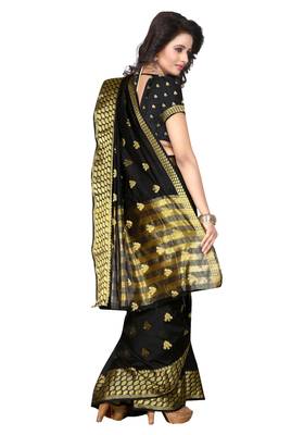 Black woven art silk saree with blouse 3