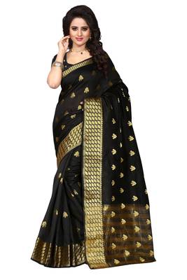 Black woven art silk saree with blouse 4