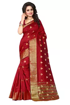 Maroon woven art silk saree with blouse