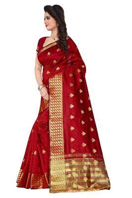 Maroon woven silk blend saree with blouse 2