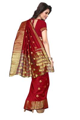 Maroon woven silk blend saree with blouse 3
