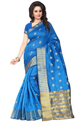 Sky blue woven art silk saree with blouse 1