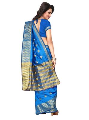 Sky blue woven art silk saree with blouse 3