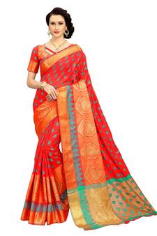 Orange woven art silk saree with blouse